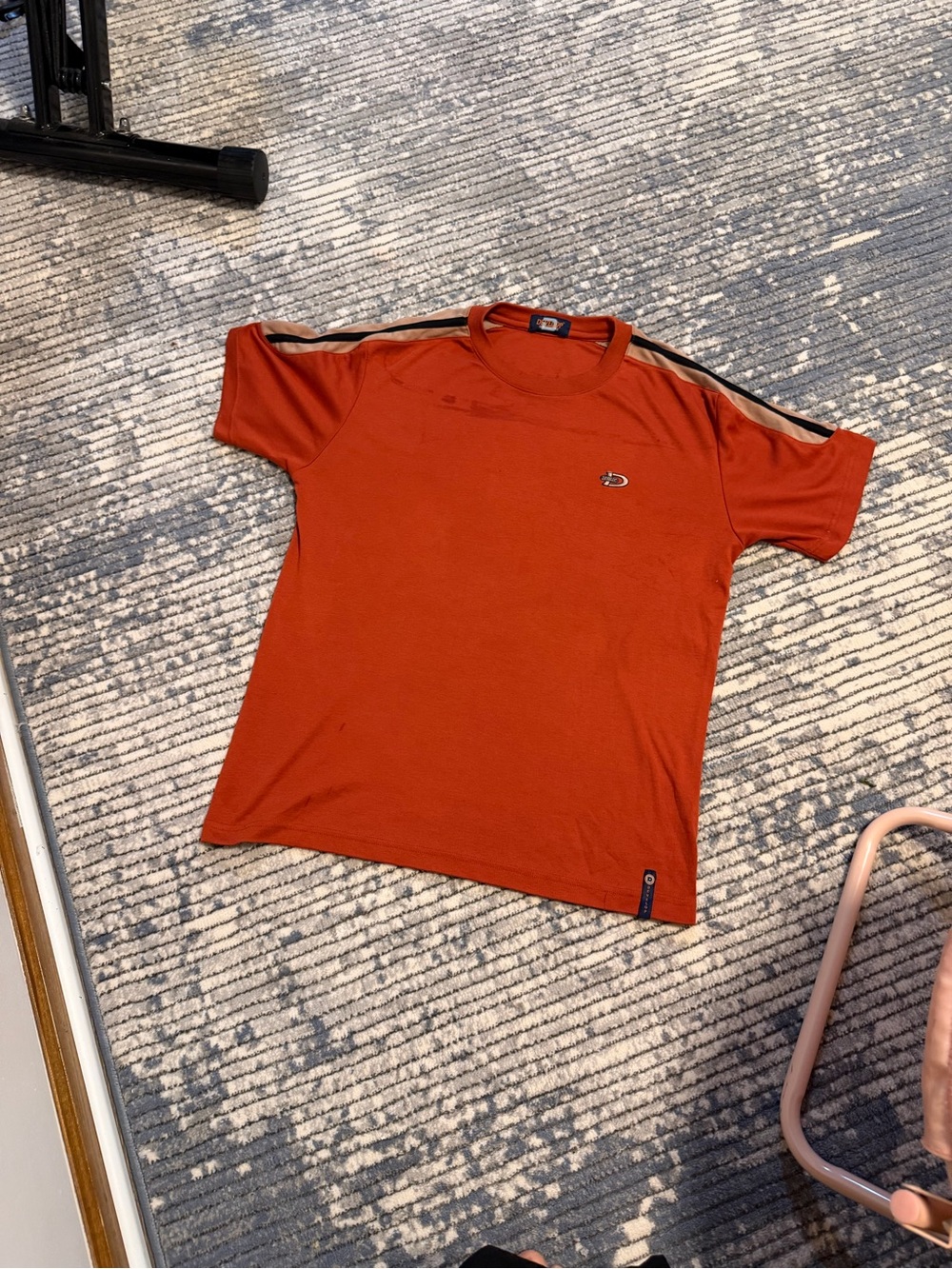 Free People Men's Short Sleeve Tee in Rust Orange with Contrast Shoulder Stripe
